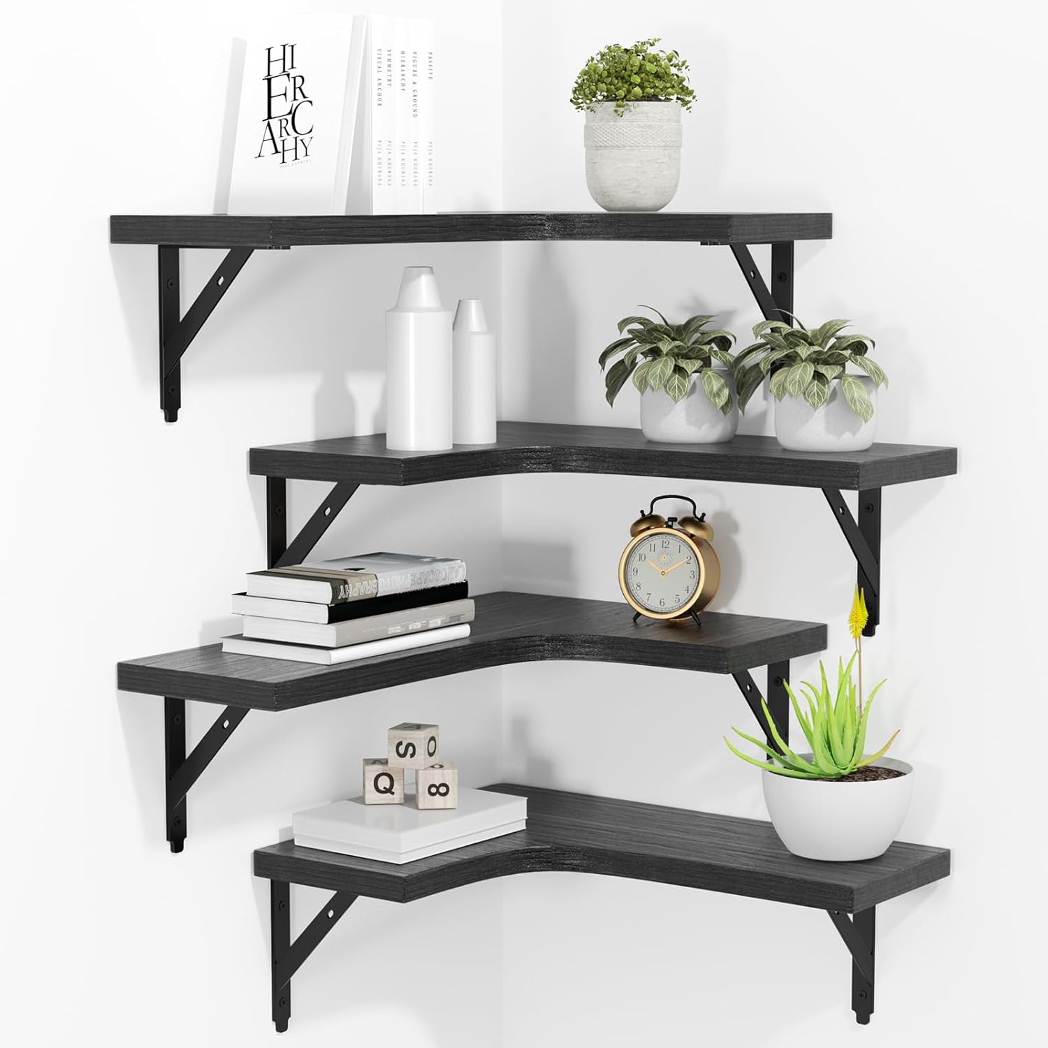 Beautiful Floating Shelves Set of 4 for Corner Wall Storage