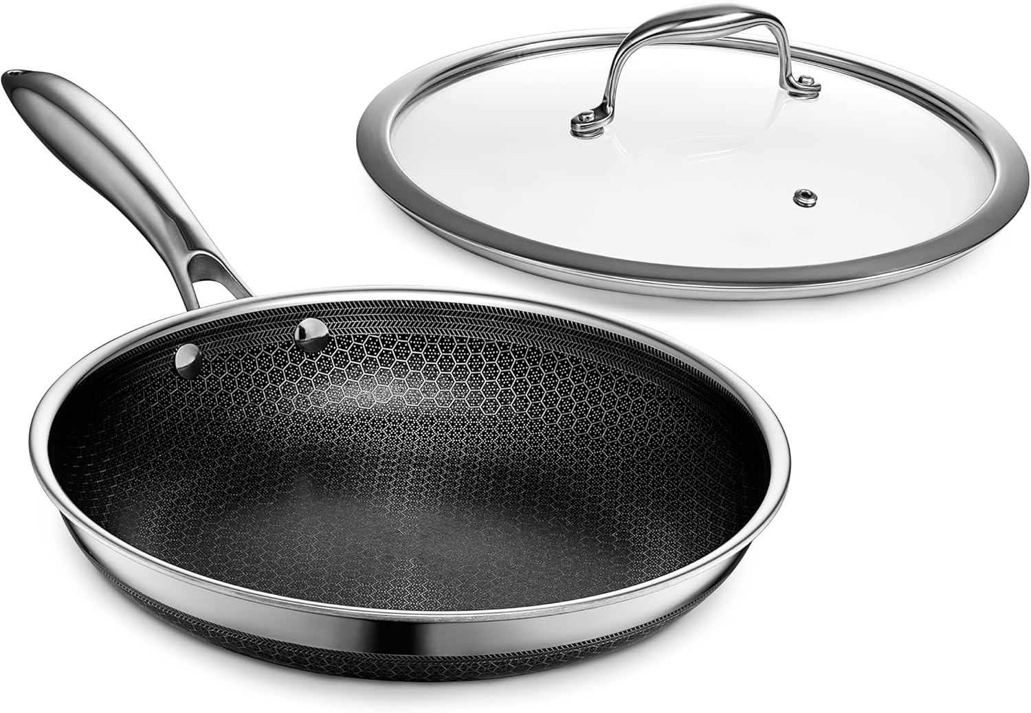 Premium HexClad Frying Pans 10 Inch with Glass Lid